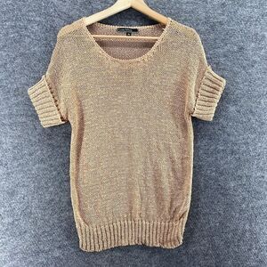 Lovestitch Knit Top Women M Medium Beige Short Sleeve Round Neck Pullover Casual